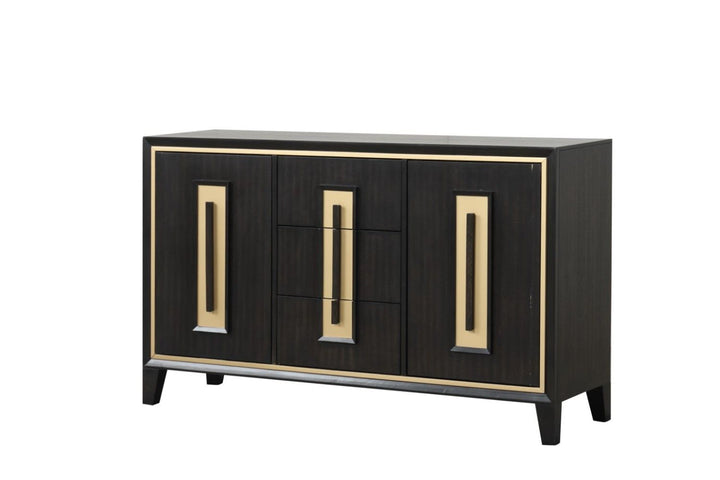 Espresso 1pc Server Storage Drawers Wood Handle Gold accent Trim Server Dining Room Furniture