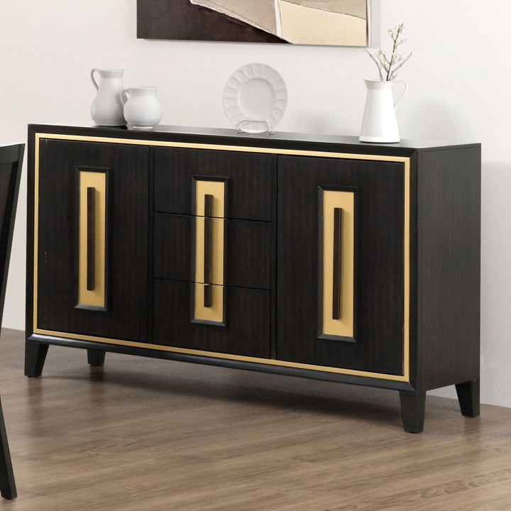 Espresso 1pc Server Storage Drawers Wood Handle Gold accent Trim Server Dining Room Furniture
