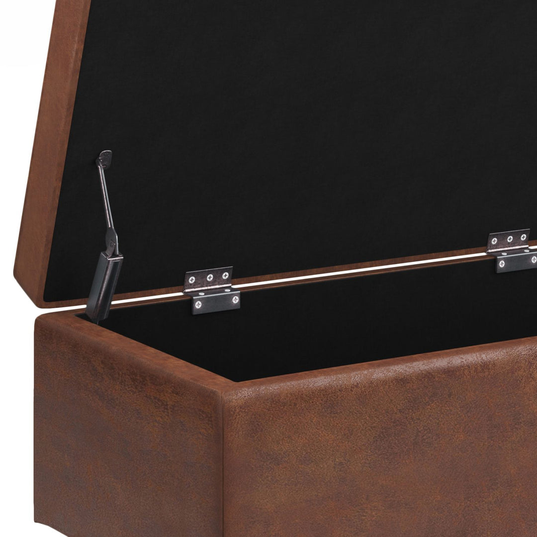 Shay - Mid Century Rectangular Storage Ottoman - Distressed Saddle Brown