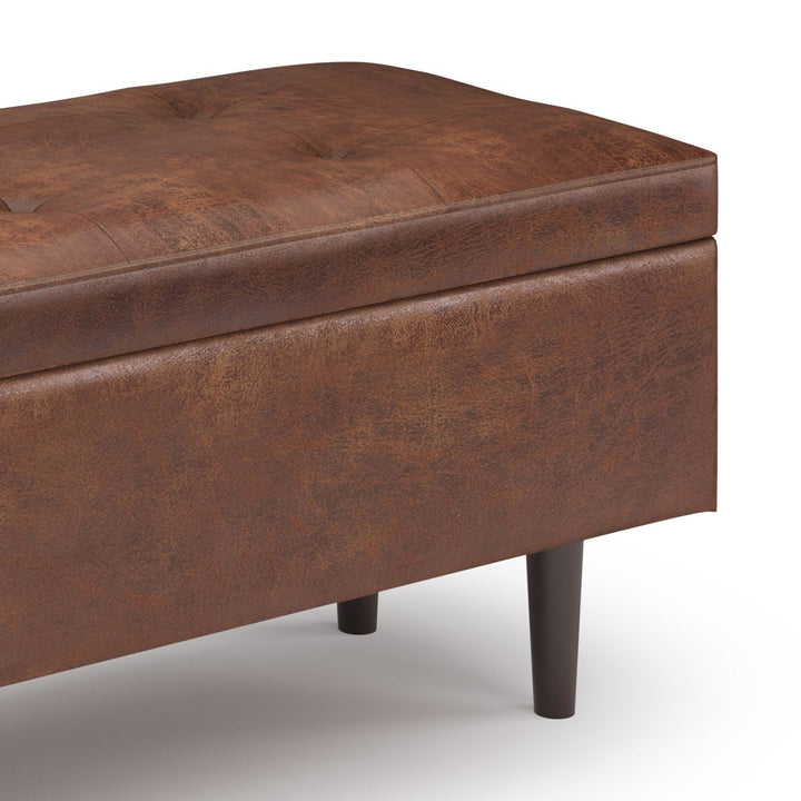 Shay - Mid Century Rectangular Storage Ottoman - Distressed Saddle Brown
