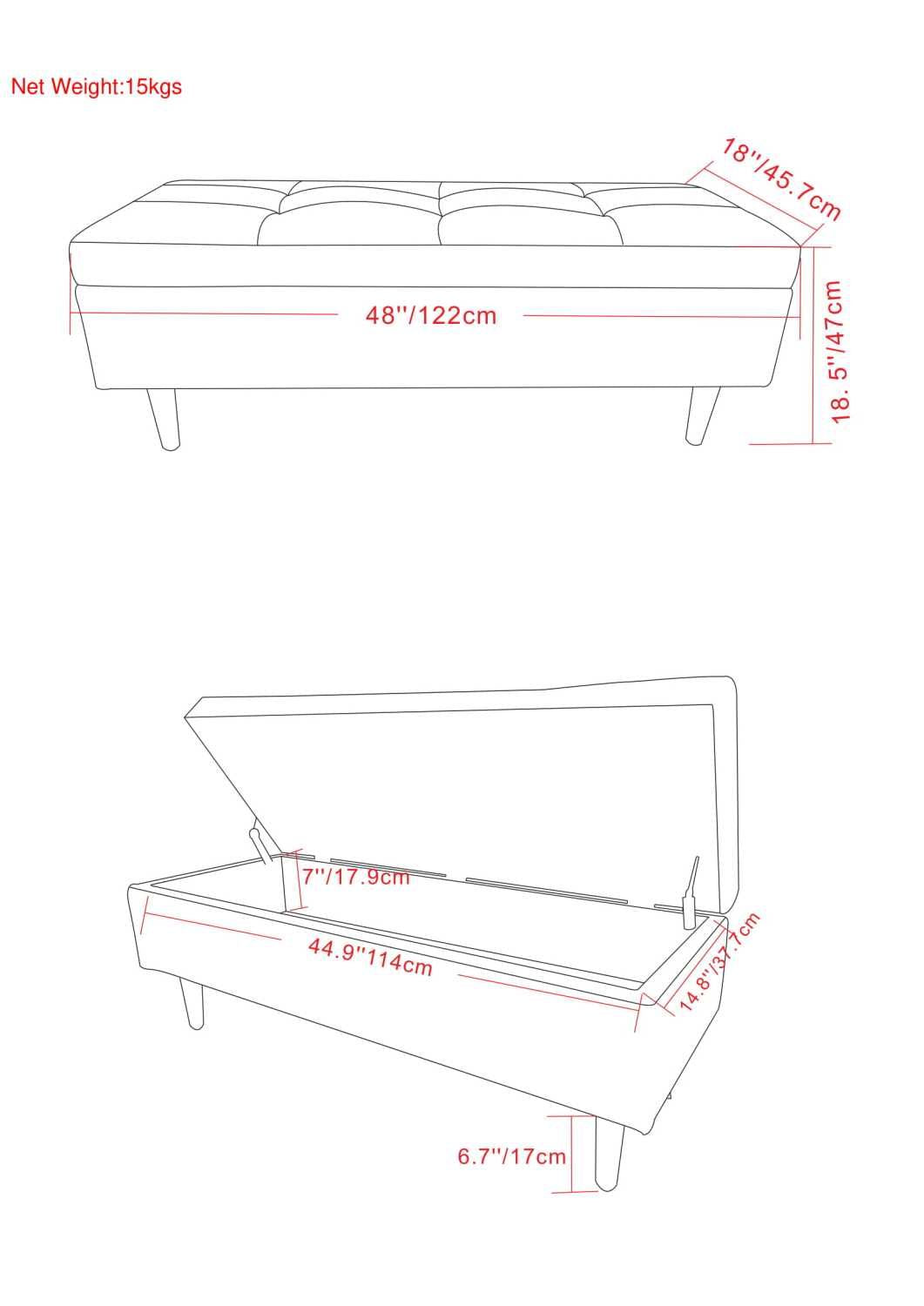 Shay - Mid Century Rectangular Storage Ottoman - Distressed Saddle Brown