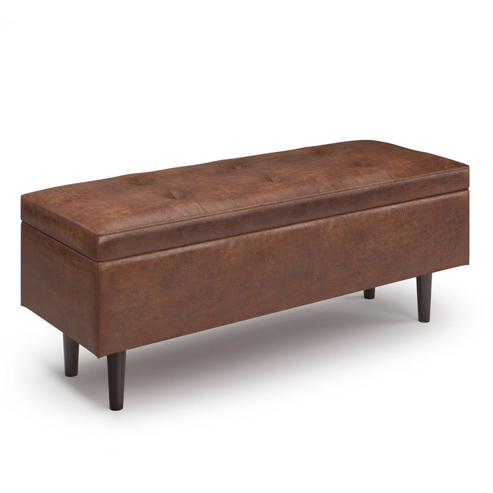 Shay - Mid Century Rectangular Storage Ottoman - Distressed Saddle Brown