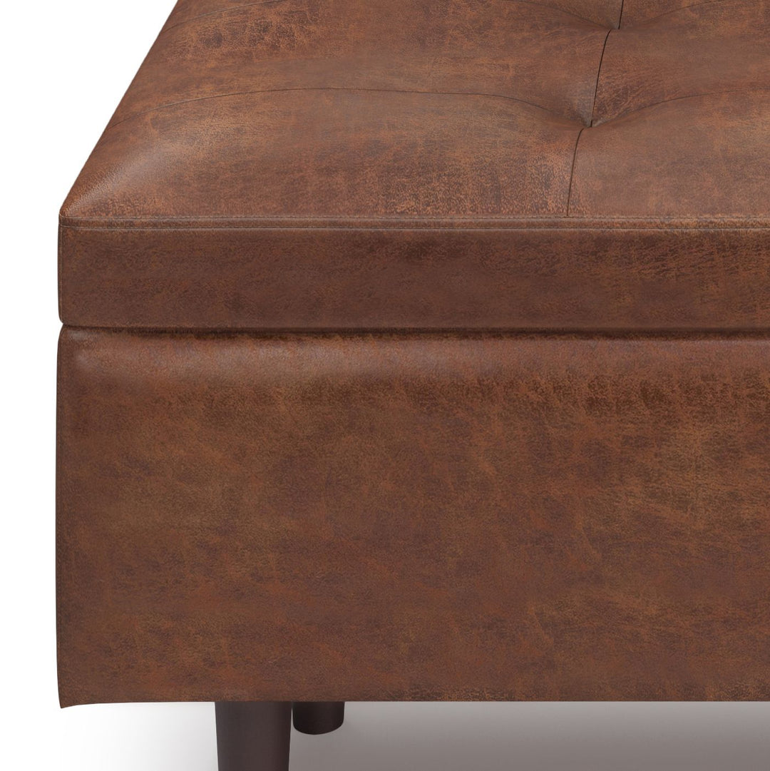 Shay - Mid Century Rectangular Storage Ottoman - Distressed Saddle Brown