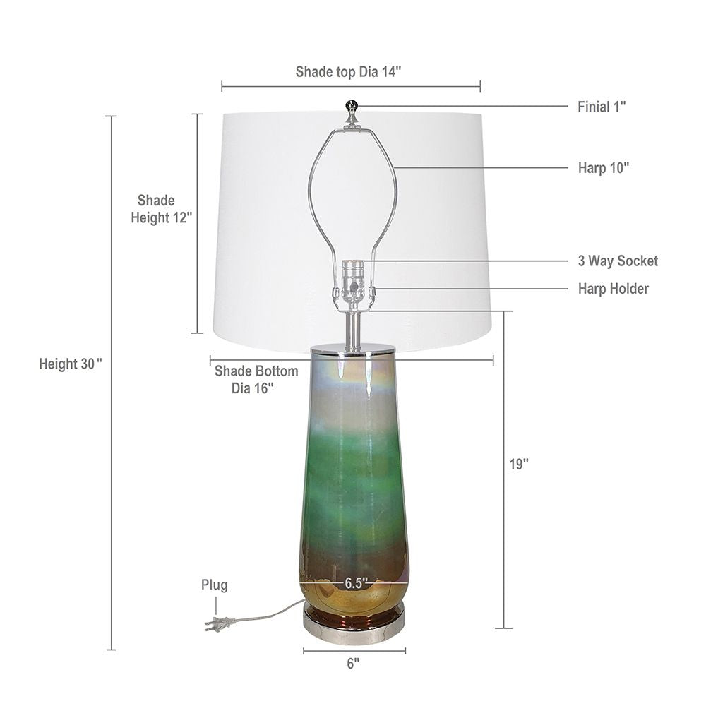 D16x30" Glass Table Lamp