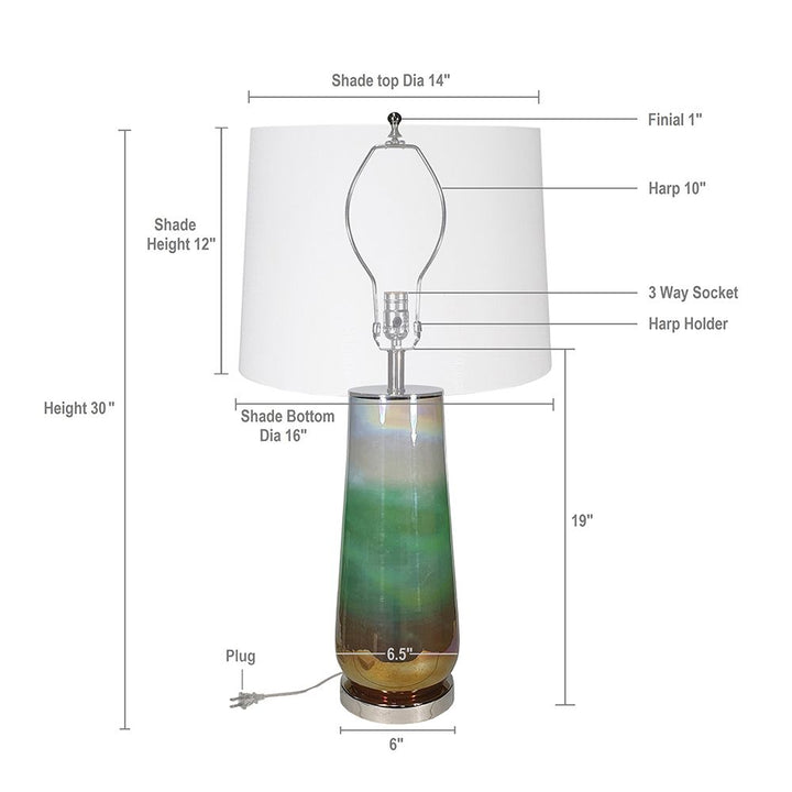 D16x30" Glass Table Lamp
