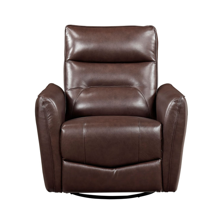 1pc Recliner Chair with Swivel Motion Luxurious Comfort Brown Leather Upholstered Solid Wood Living Room Furniture