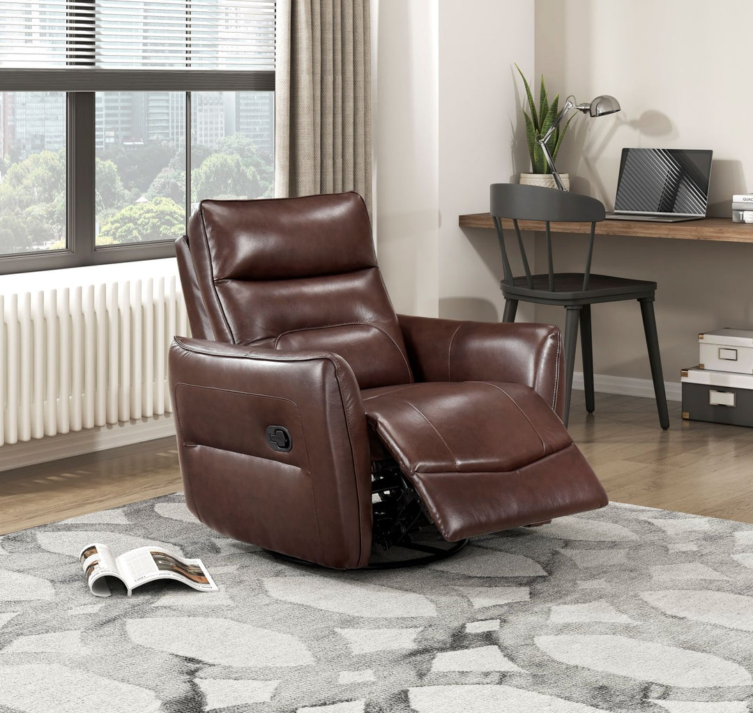 1pc Recliner Chair with Swivel Motion Luxurious Comfort Brown Leather Upholstered Solid Wood Living Room Furniture