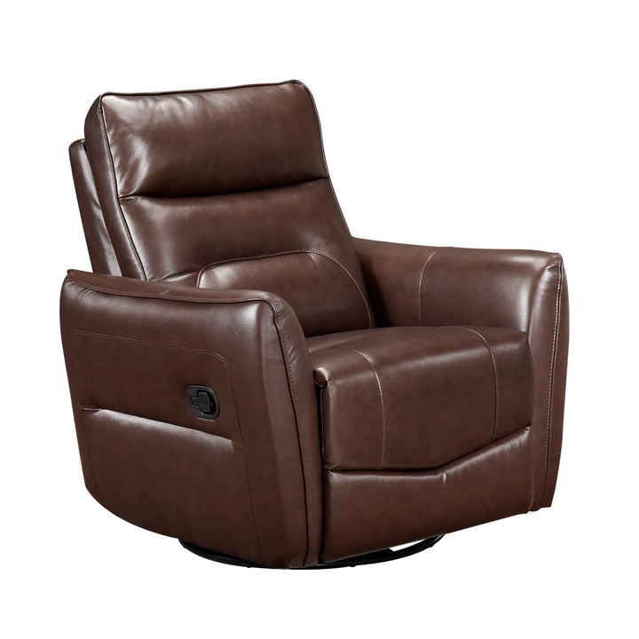 1pc Recliner Chair with Swivel Motion Luxurious Comfort Brown Leather Upholstered Solid Wood Living Room Furniture