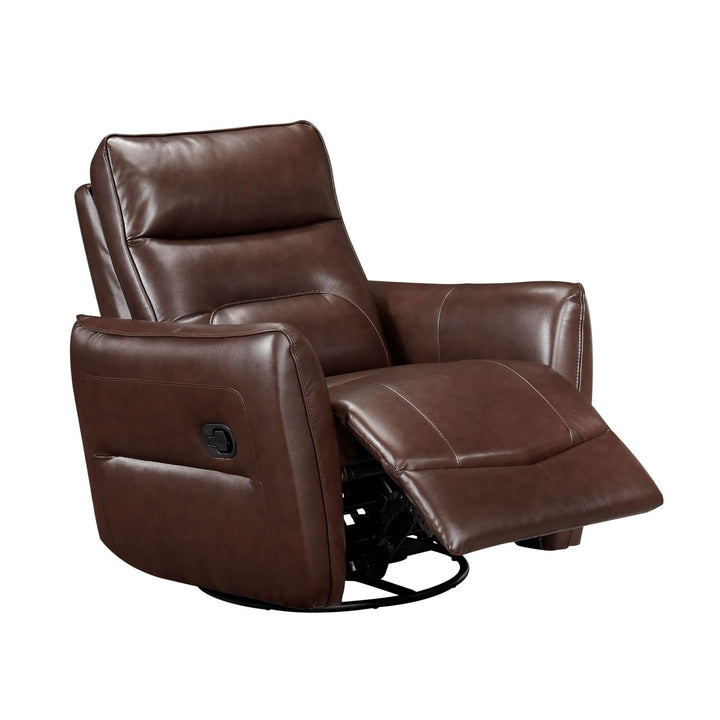 1pc Recliner Chair with Swivel Motion Luxurious Comfort Brown Leather Upholstered Solid Wood Living Room Furniture