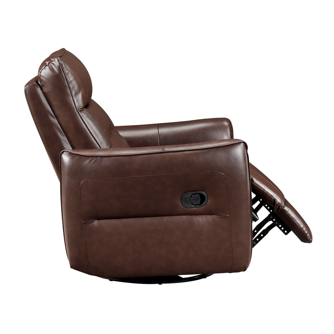 1pc Recliner Chair with Swivel Motion Luxurious Comfort Brown Leather Upholstered Solid Wood Living Room Furniture