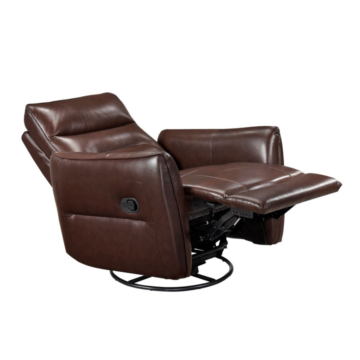 1pc Recliner Chair with Swivel Motion Luxurious Comfort Brown Leather Upholstered Solid Wood Living Room Furniture