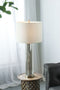 16x16x35" Gold Mirrored Glass Table Lamp with White Fabric Shade