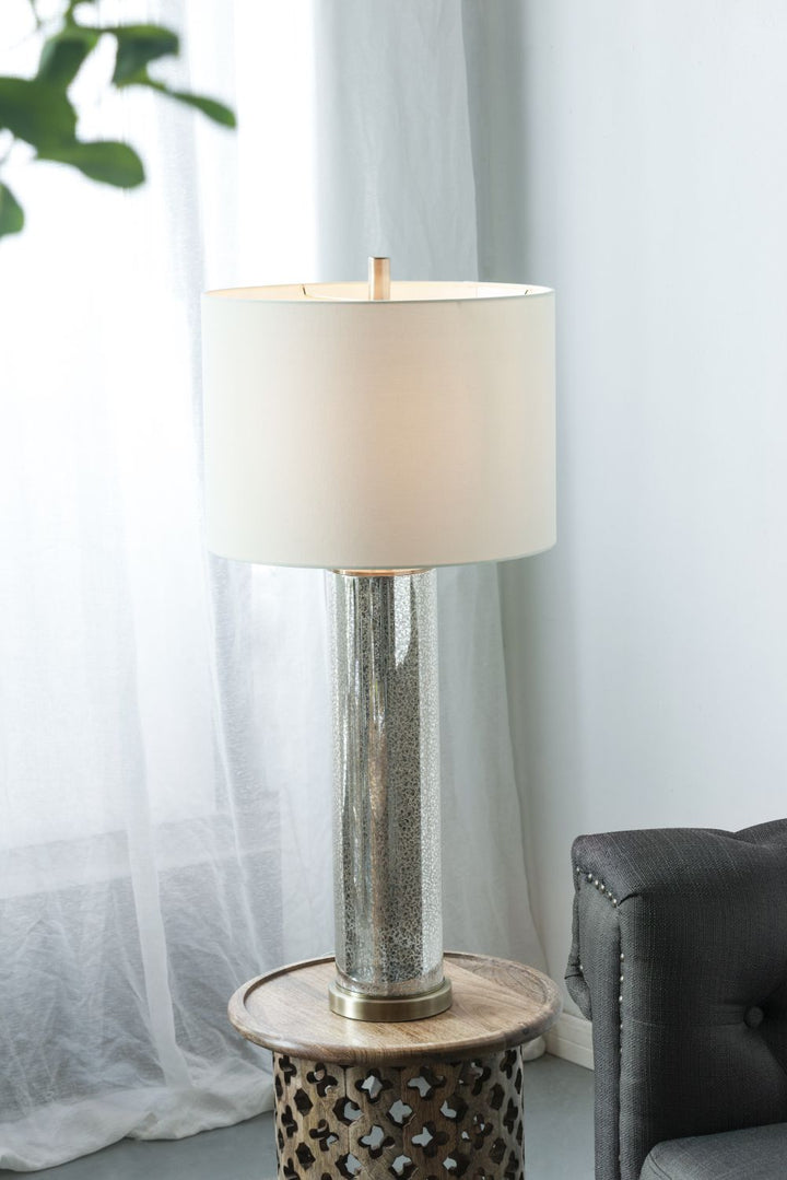 16x16x35" Gold Mirrored Glass Table Lamp with White Fabric Shade