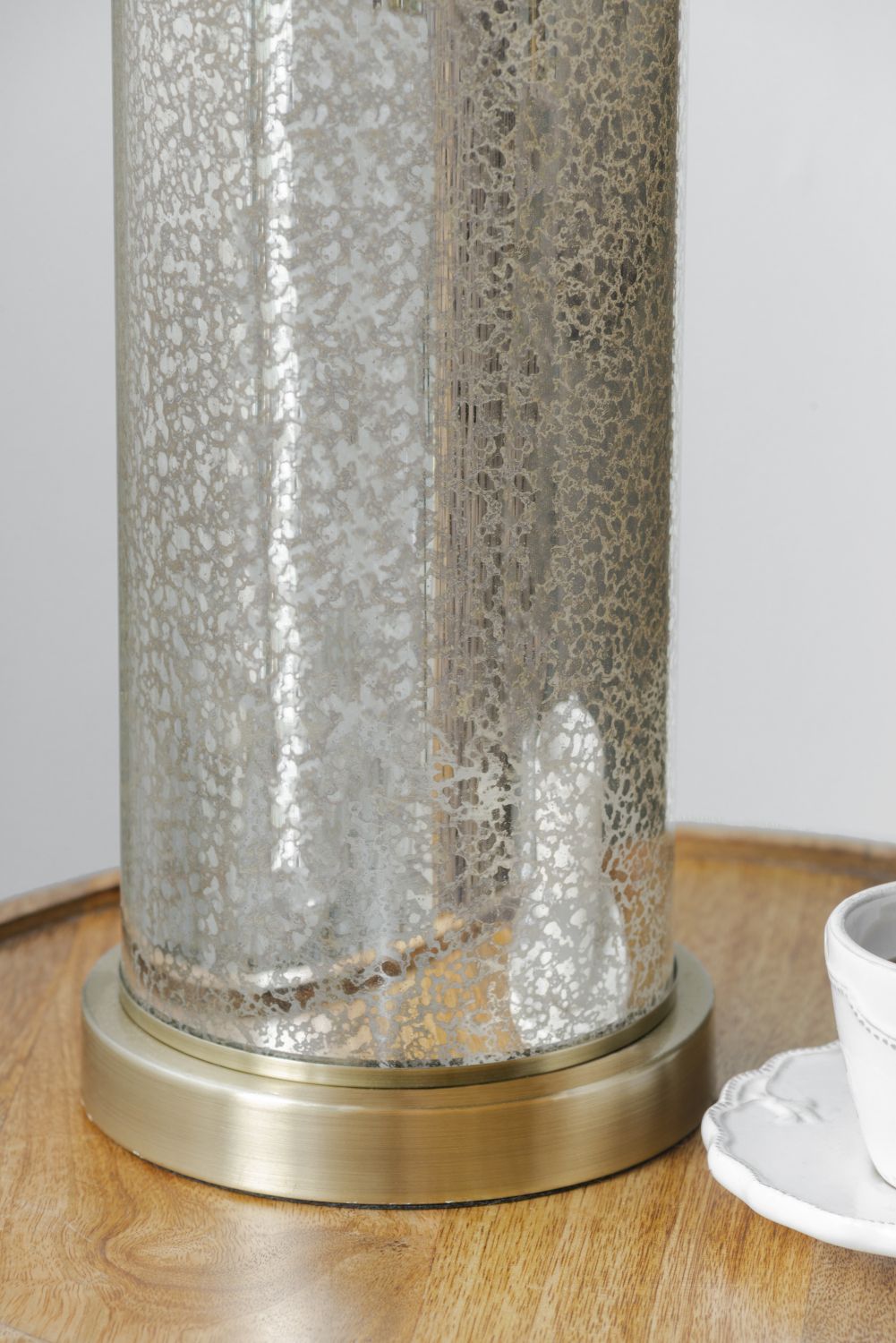 16x16x35" Gold Mirrored Glass Table Lamp with White Fabric Shade