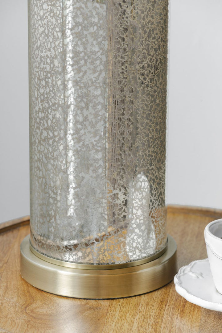 16x16x35" Gold Mirrored Glass Table Lamp with White Fabric Shade