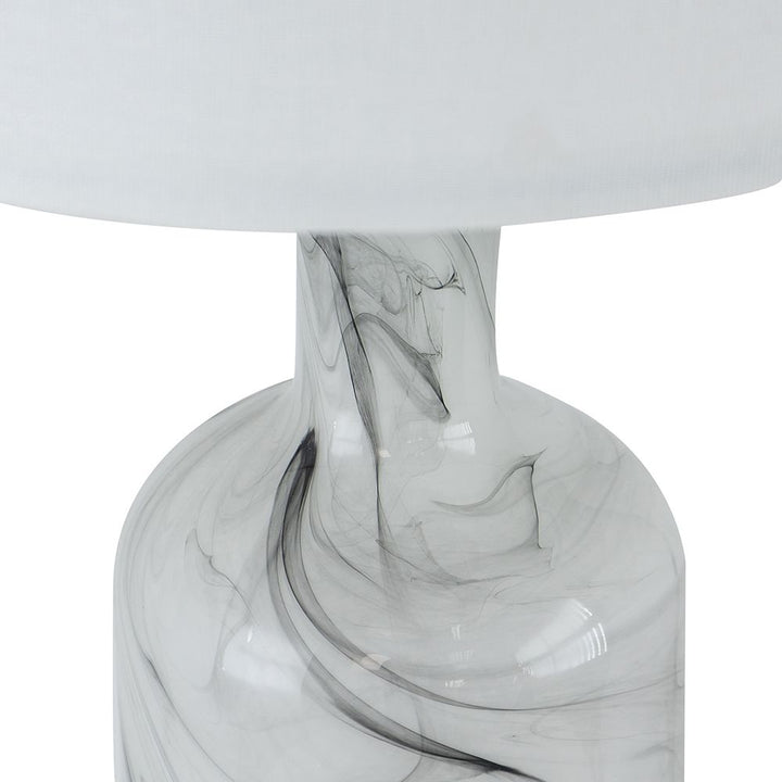 14x14x28.5" Sarris Tall Gray & White Swirl Glass Table Lamp w/ Linen Shade, Back Metal Base