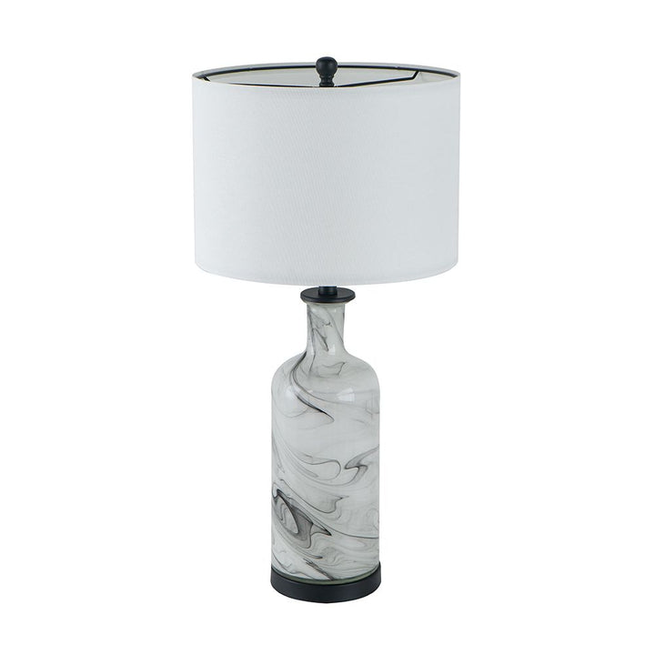 14x14x28.5" Sarris Tall Gray & White Swirl Glass Table Lamp w/ Linen Shade, Back Metal Base