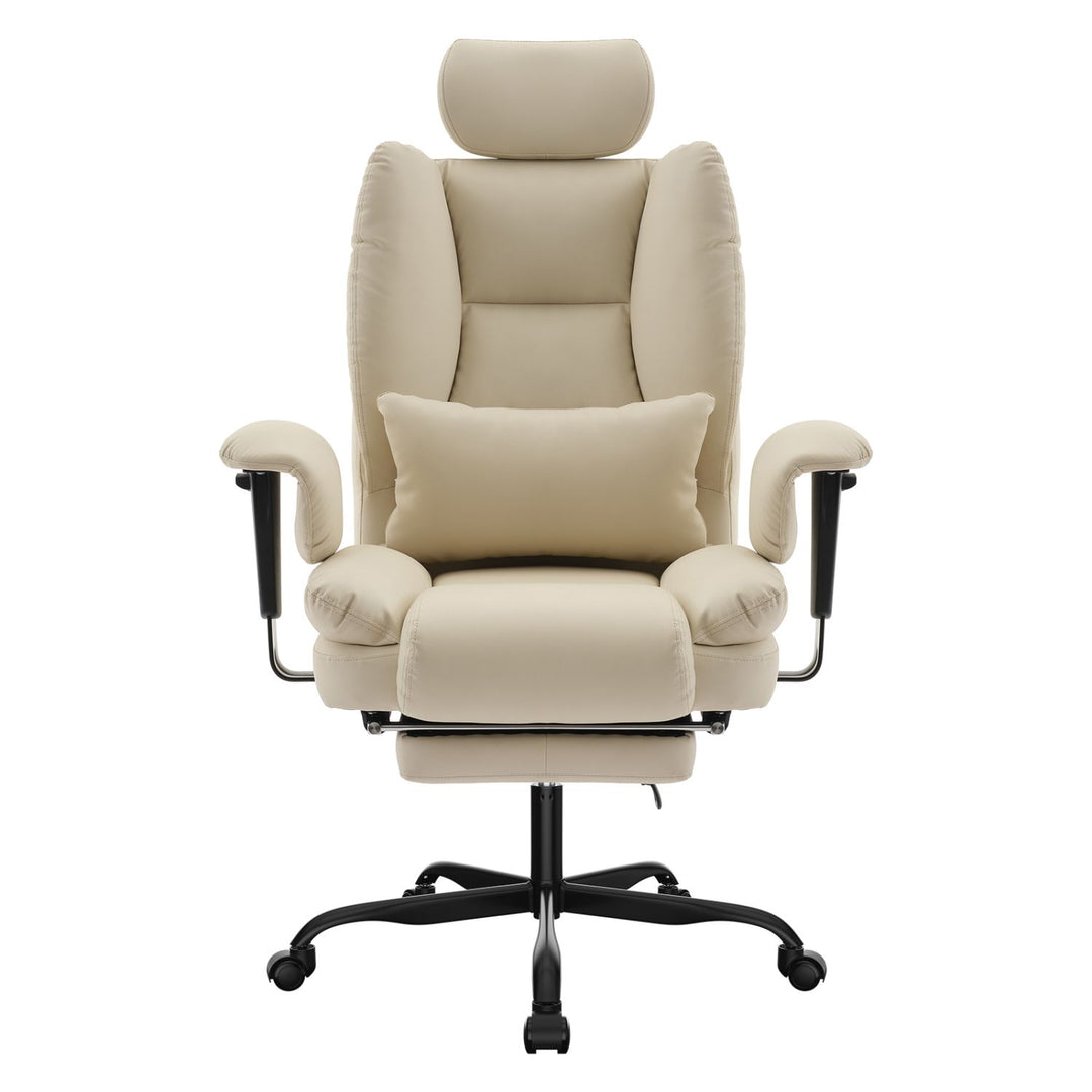 Office Chair Ergonomic 200 kg PU Leather Computer Chair with Lumbar Support and High Backrest, Ergonomic Desk Chair with Liftable Headrest, Beige