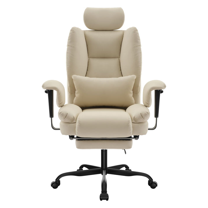 Office Chair Ergonomic 200 kg PU Leather Computer Chair with Lumbar Support and High Backrest, Ergonomic Desk Chair with Liftable Headrest, Beige