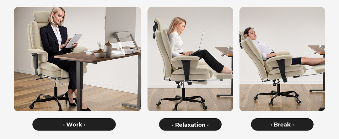 Office Chair Ergonomic 200 kg PU Leather Computer Chair with Lumbar Support and High Backrest, Ergonomic Desk Chair with Liftable Headrest, Beige