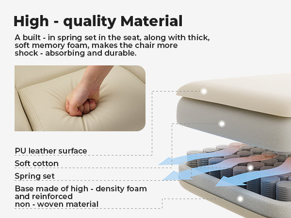 Office Chair Ergonomic 200 kg PU Leather Computer Chair with Lumbar Support and High Backrest, Ergonomic Desk Chair with Liftable Headrest, Beige