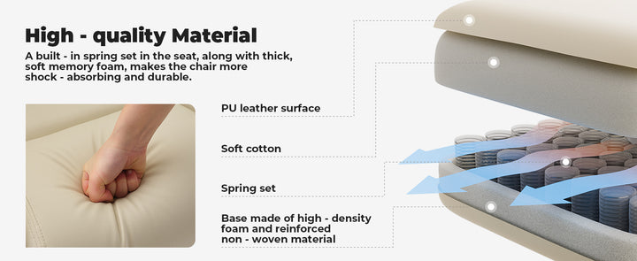 Office Chair Ergonomic 200 kg PU Leather Computer Chair with Lumbar Support and High Backrest, Ergonomic Desk Chair with Liftable Headrest, Beige