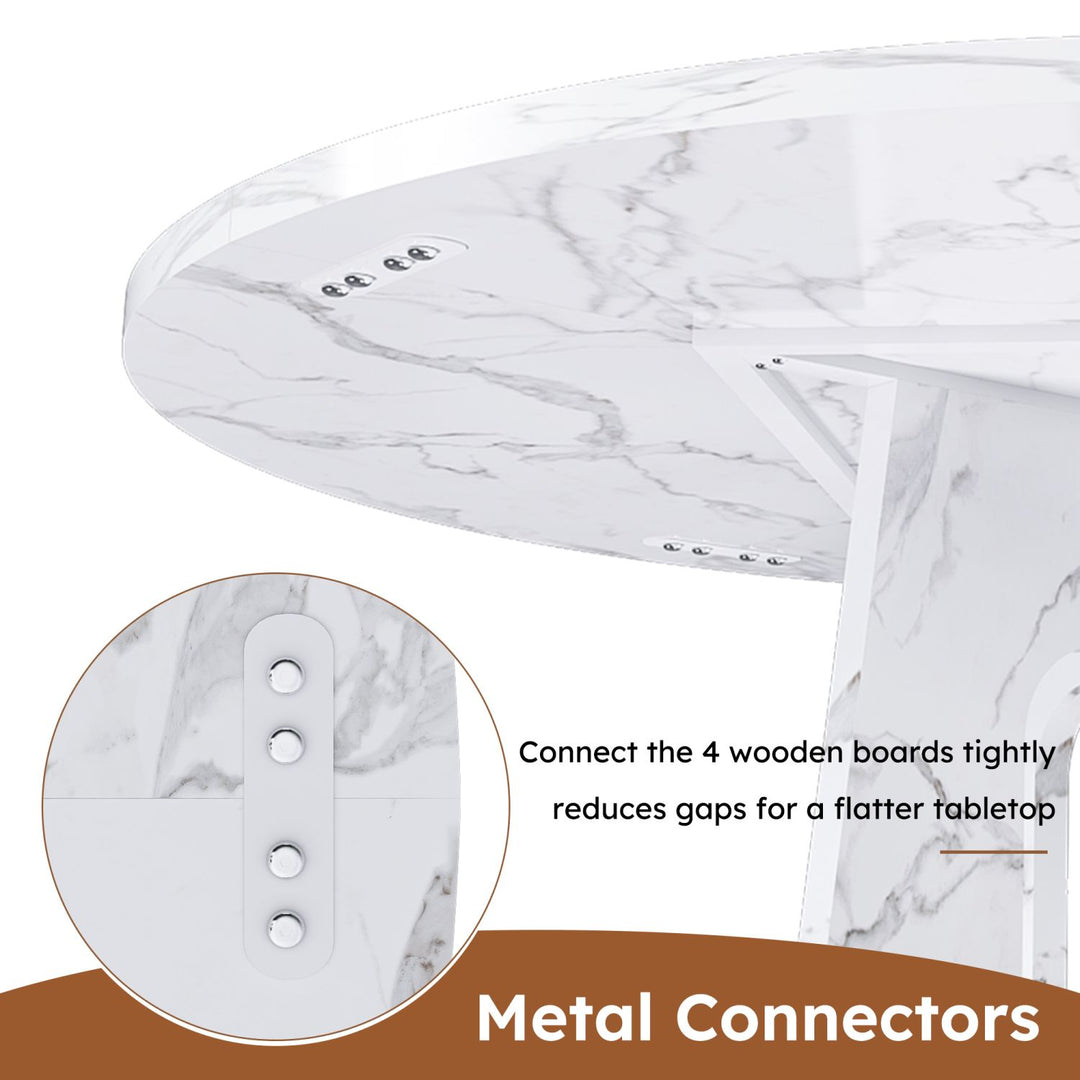 47.24" Round Dining Table for 4 - Farmhouse MDF Table with Marble White Finish, 300lb Capacity, Easy Assembly for Kitchen/Dining Room - Modern Spiced Table