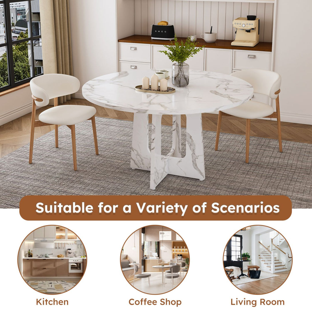 47.24" Round Dining Table for 4 - Farmhouse MDF Table with Marble White Finish, 300lb Capacity, Easy Assembly for Kitchen/Dining Room - Modern Spiced Table