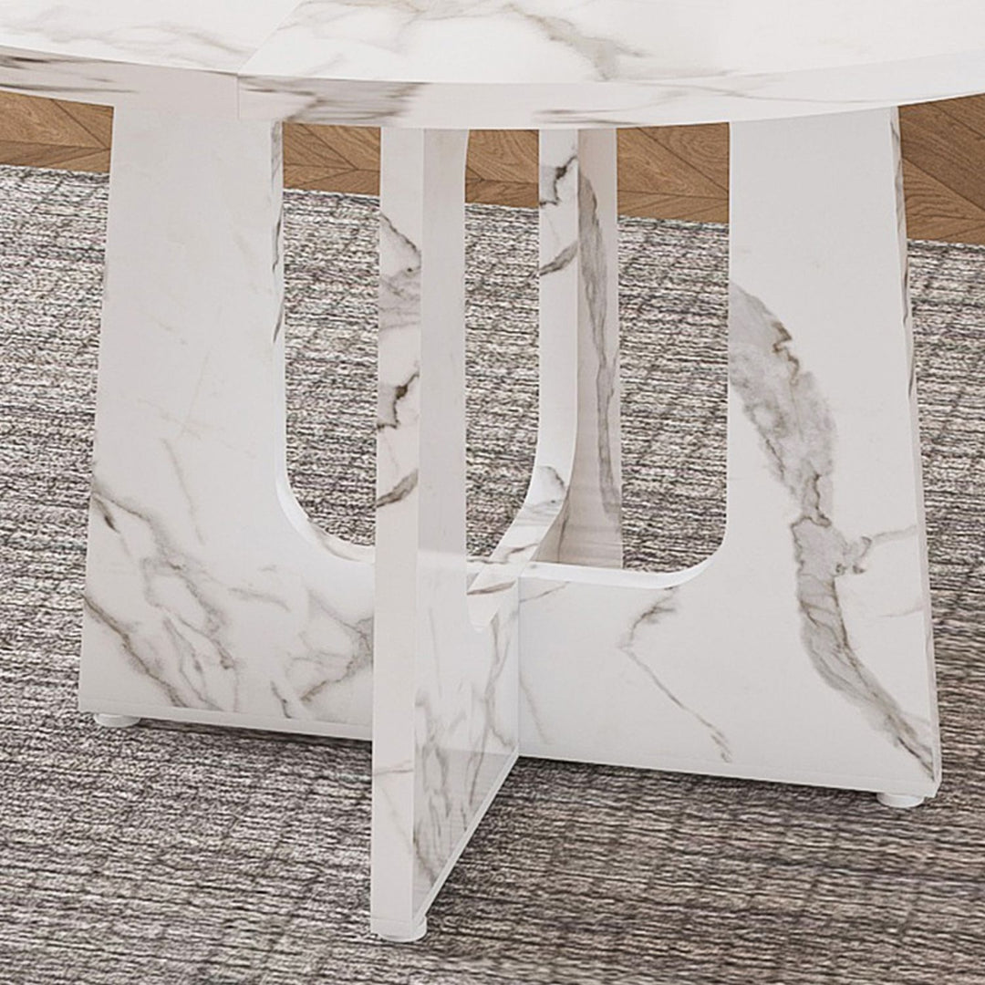 47.24" Round Dining Table for 4 - Farmhouse MDF Table with Marble White Finish, 300lb Capacity, Easy Assembly for Kitchen/Dining Room - Modern Spiced Table