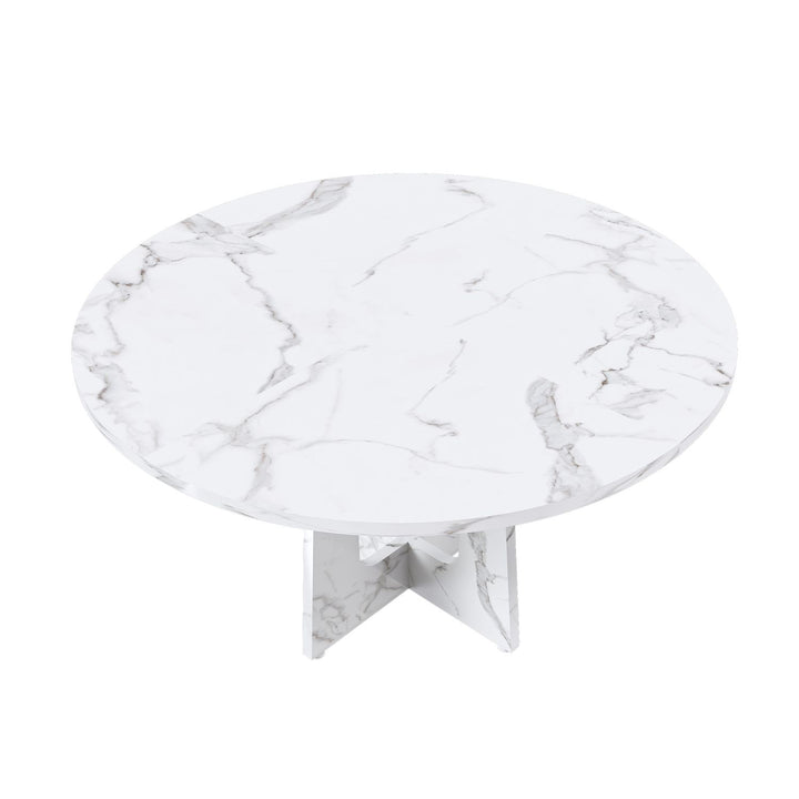 47.24" Round Dining Table for 4 - Farmhouse MDF Table with Marble White Finish, 300lb Capacity, Easy Assembly for Kitchen/Dining Room - Modern Spiced Table