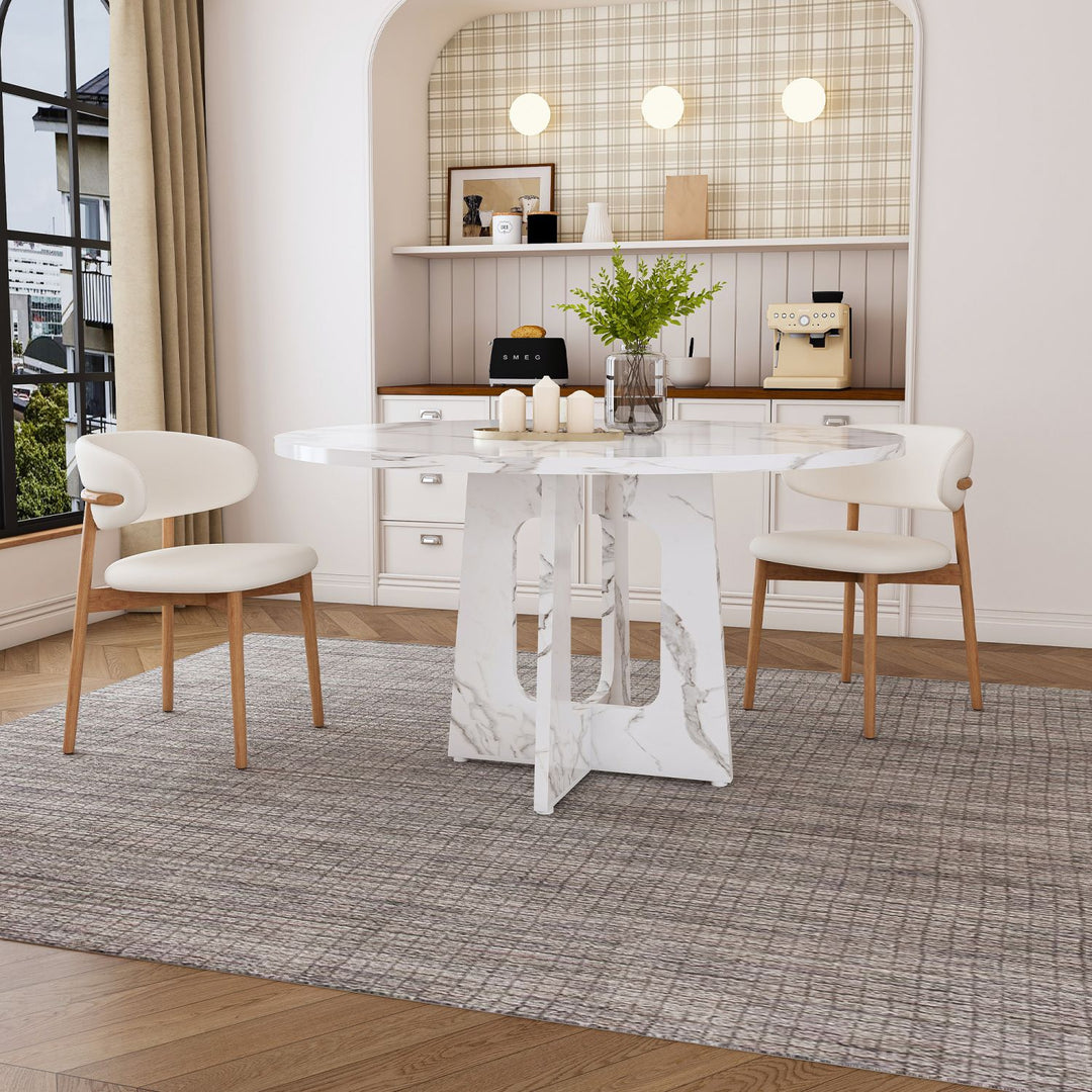 47.24" Round Dining Table for 4 - Farmhouse MDF Table with Marble White Finish, 300lb Capacity, Easy Assembly for Kitchen/Dining Room - Modern Spiced Table