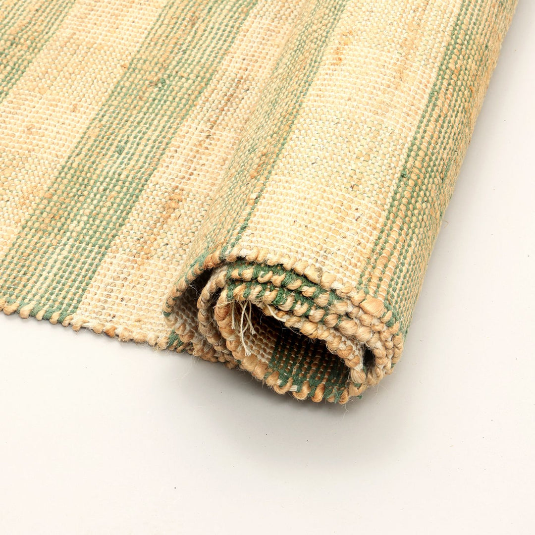 Artisan Hand Woven Jute & Cotton Green Plaid Rug-5X7 ft