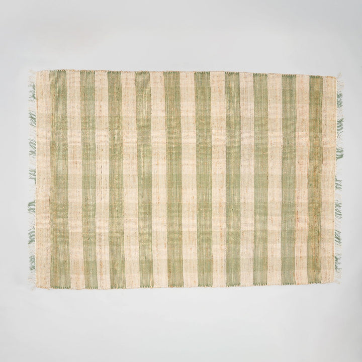 Artisan Hand Woven Jute & Cotton Green Plaid Rug-5X7 ft