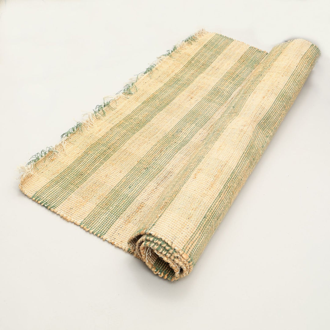 Artisan Hand Woven Jute & Cotton Green Plaid Rug-5X7 ft