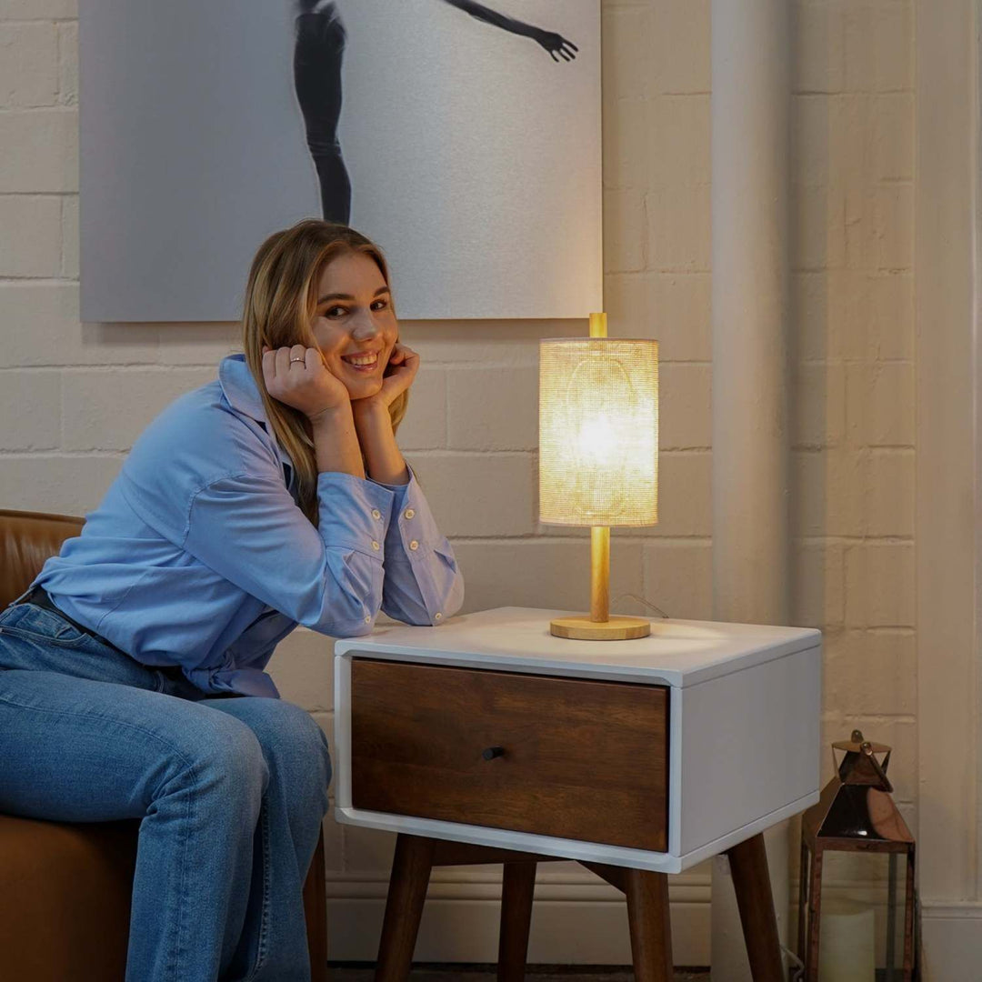 Modern Classic Desk Lamp Villa Living Room Bedroom Study Decorative Original Design European Wood Table Light, Arcana Table Lamp - Oak - Natural 110-120V Paper Rattan Weave Material