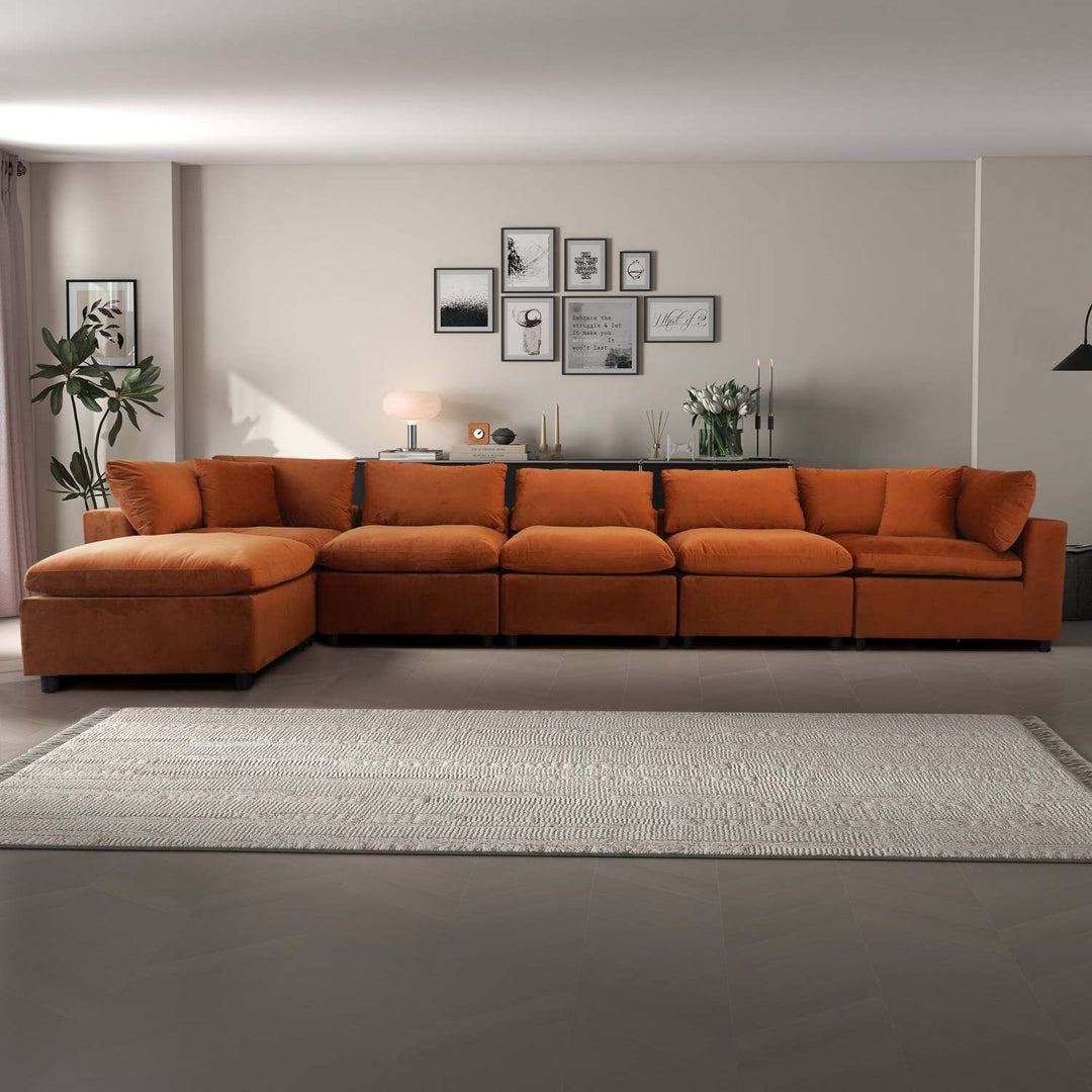 Hayward Burnt Orange Velvet Modular Sectional Sofa