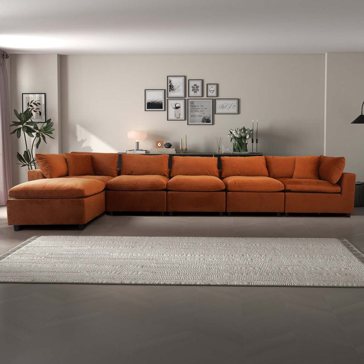 Hayward Burnt Orange Velvet Modular Sectional Sofa