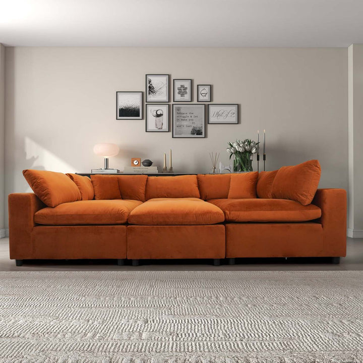 Hayward Burnt Orange Velvet Modular Sectional Sofa