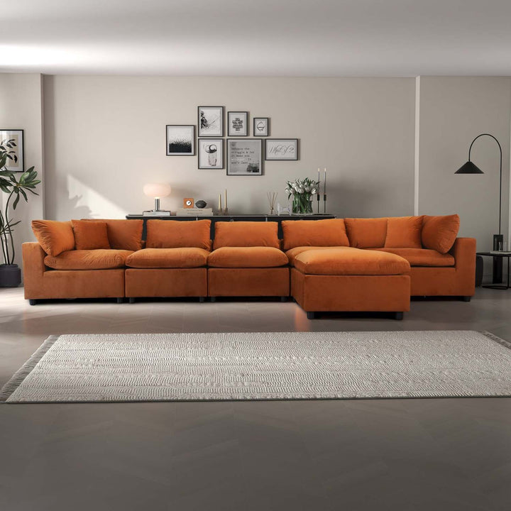 Hayward Burnt Orange Velvet Modular Sectional Sofa