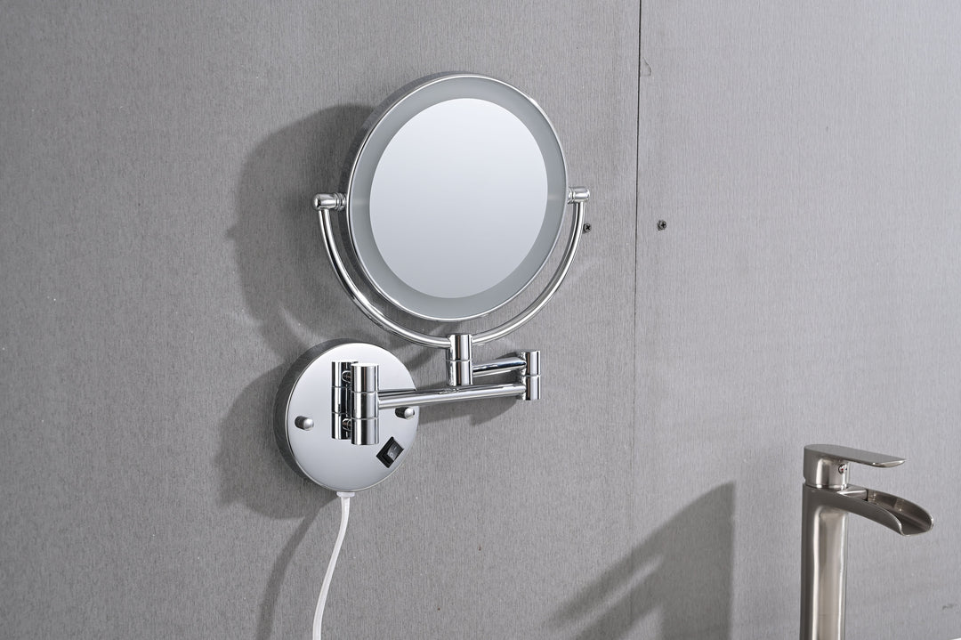 8 Inch LED Wall Mount Two-Sided Magnifying Makeup Vanity Mirror  Extension Finish 1X/3X Magnification Plug 360 Degree Rotation Waterproof Button Shaving Mirror