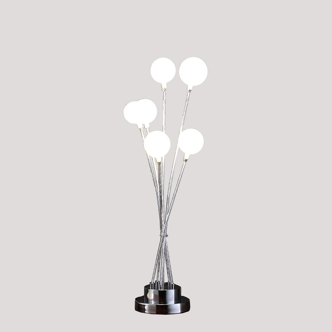 27.5" In 6-Light Acrylic Globe Aluminun Led Chrysanthe Silver Chrome Metal Table Lamp