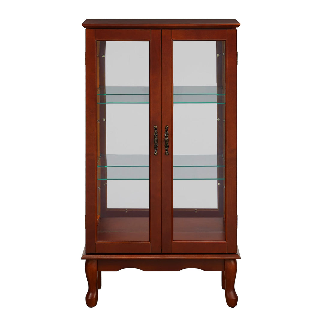 Curio Cabinet Lighted Curio Diapaly Cabinet with Adjustable Shelves and Mirrored Back Panel, Tempered Glass Doors (Cherry, 3 Tier), (E26 light bulb not included)