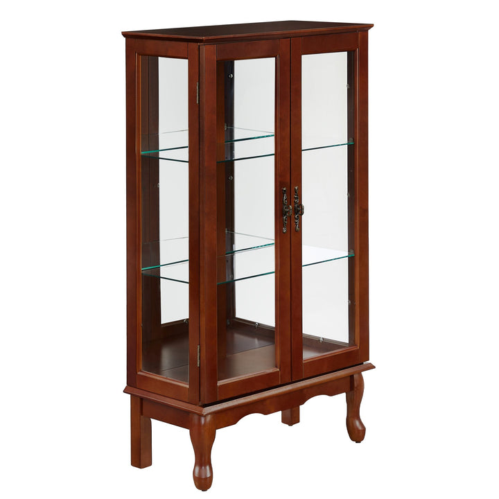 Curio Cabinet Lighted Curio Diapaly Cabinet with Adjustable Shelves and Mirrored Back Panel, Tempered Glass Doors (Cherry, 3 Tier), (E26 light bulb not included)