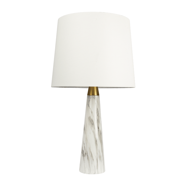 Enclave Hydro White Table Lamp with On/Off Switch Faux Marble Base Fabric Shade
