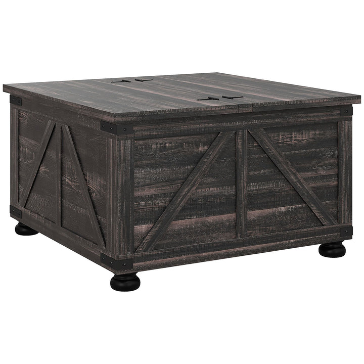 HOMCOM Farmhouse Coffee Table, Square Coffee Table with Storage for Living Room, Center Table with Hinged Flip Lift Top and Hidden Space, Distressed Brown