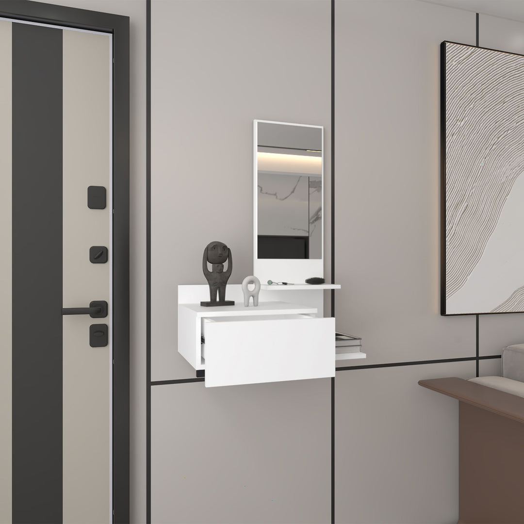 Floating Hallway Cabinet 36.2" H, 1 Drawer, 3 Shelves, 1 Mirror, White