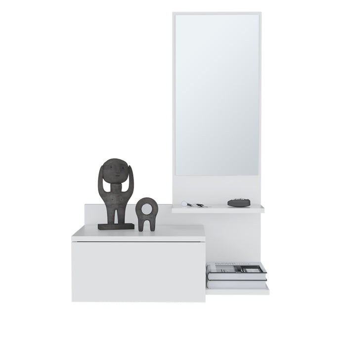 Floating Hallway Cabinet 36.2" H, 1 Drawer, 3 Shelves, 1 Mirror, White