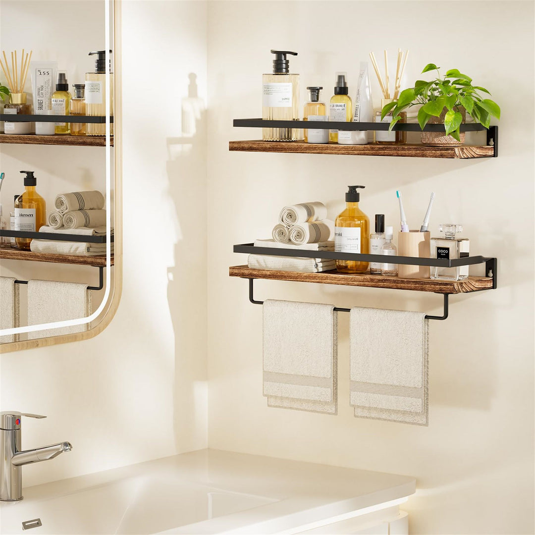 Bathroom Shelf with Towel Bar Set of 2