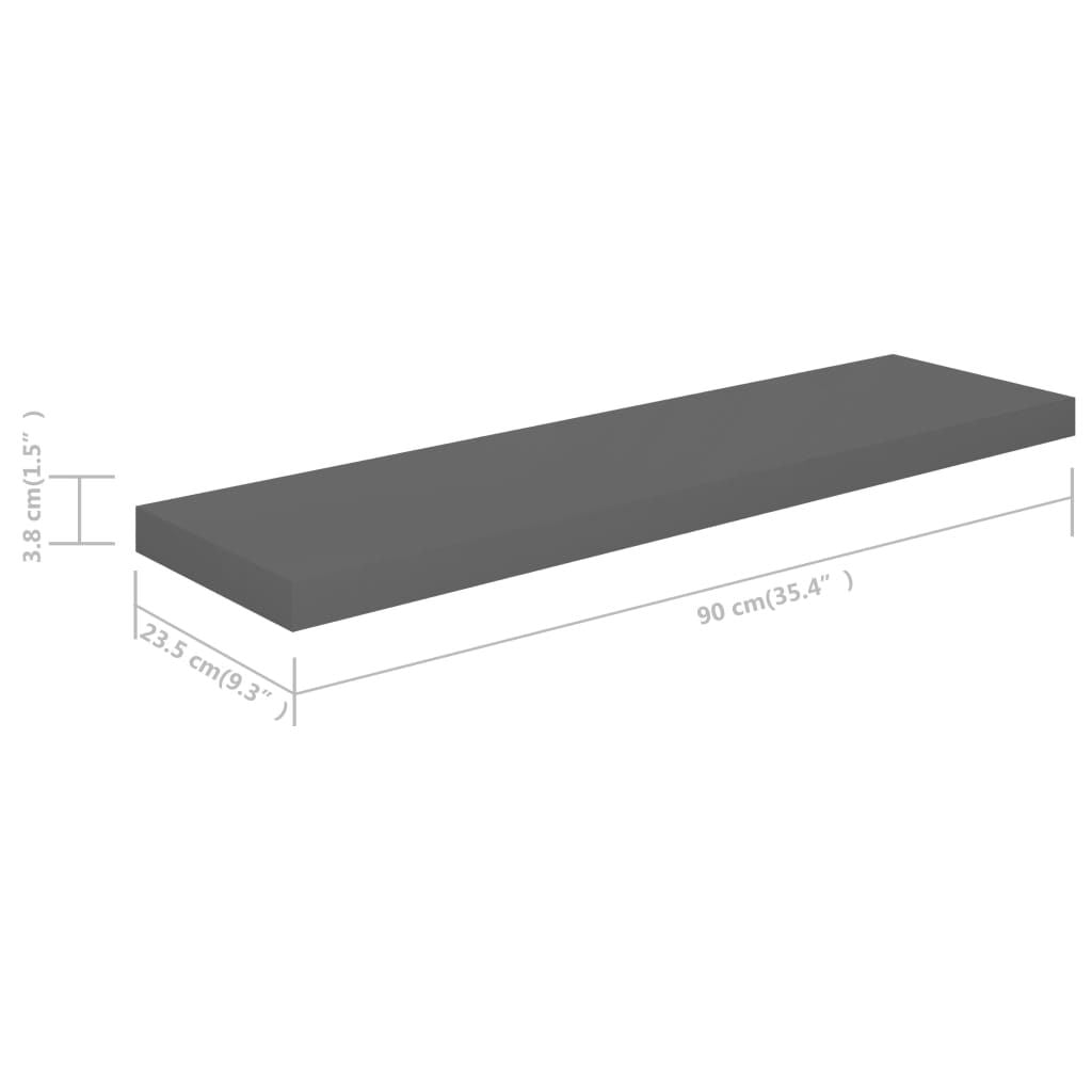 Floating Wall Shelves 4 pcs High Gloss Gray 35.4"x9.3"x1.5" MDF