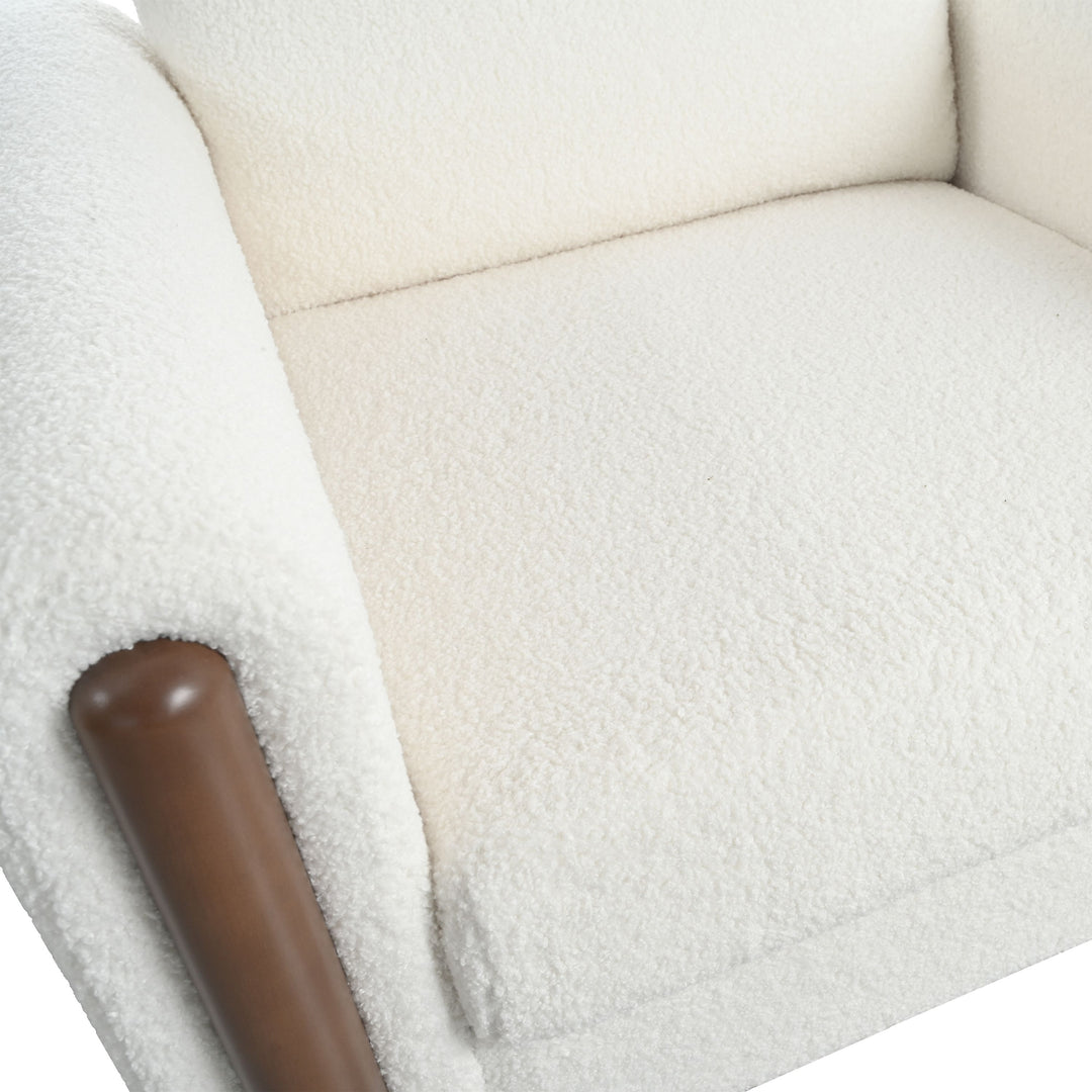 Oversized Accent Chair, Upholstered Living Room Chairs Single Sofa Chair with Walnut Legs, Curved handrail, White